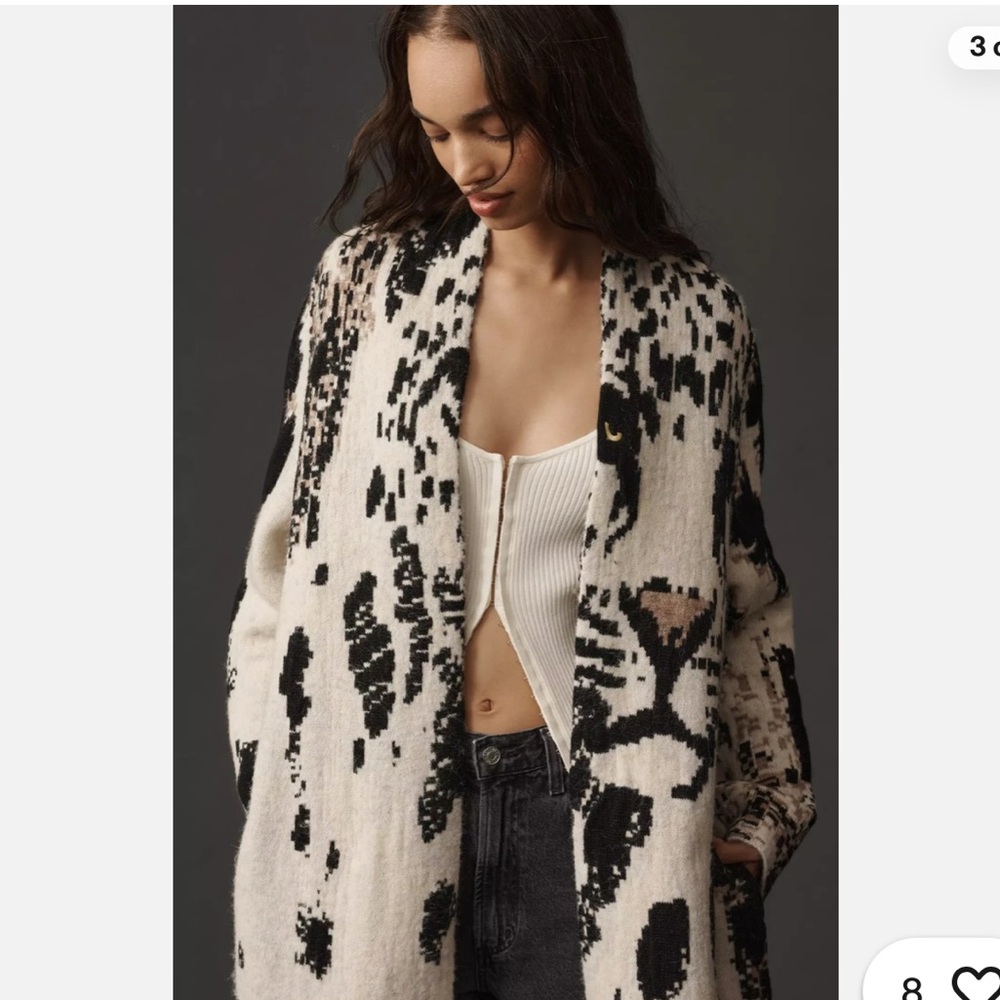 Anthropologie Pilcro Leopard Print Sweater Duster Long Cardigan Jacket S-M